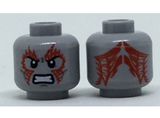 Light Bluish Gray Minifig, Head Dual Sided Alien with Dark Bluish Gray Cheek Lines, Fierce Expression, Red Tattoos on Front and Back Pattern - Stud Recessed