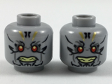 Light Bluish Gray Minifigure, Head Dual Sided Alien with Red Eyes, Gold and Black Tattoos, Neutral / Faint Smile Pattern - Hollow Stud