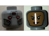 Light Bluish Gray Minifig, Head Dual Sided Female Balaclava with Yellow Face / Red Eyes, Silver Plates Pattern - Stud Recessed