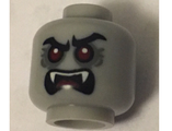 Light Bluish Gray Minifigure, Head Alien with Red Eyes, Fangs, Angry Eyebrows, Mouth Open Pattern - Hollow Stud