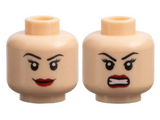 Light Nougat Minifig, Head Dual Sided Female Eyelashes and Red Lips, Smile / Angry Pattern - Blocked Open Stud
