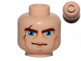 Light Nougat Minifig, Head Male Brown Thick Eyebrows, Blue Eyes, Scar and Lines Pattern (SW Clone Wars Anakin) - Stud Recessed