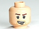 Light Nougat Minifig, Head Male Brown Stubble, Brown Eyebrows and Open Grin Pattern - Stud Recessed