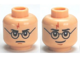 Light Nougat Minifig, Head Dual Sided HP Harry with Glasses and Lightning Bolt, Frown / Smile Pattern - Stud Recessed
