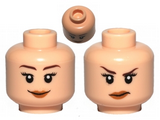 Light Nougat Minifig, Head Dual Sided Female Smile / Annoyed Pattern - Stud Recessed