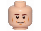 Light Nougat Minifig, Head Male Brown Eyebrows, White Pupils, Cheek Lines Pattern - Stud Recessed