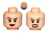 Light Nougat Minifig, Head Dual Sided Female Eyelashes and Red Lips, Smile / Angry Pattern - Stud Recessed