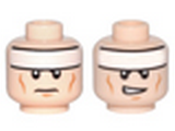 Light Nougat Minifig, Head Dual Sided White Headband and Cheek Lines, Frown / Determined Pattern (Batman) - Stud Recessed
