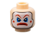 Light Nougat Minifig, Head Large Red Eyebrows, Blue Eye Shadow and Frown Pattern - Stud Recessed