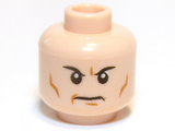 Light Nougat Minifig, Head Male Black Angry Eyebrows, Frown and Cheek Lines Pattern - Stud Recessed