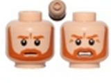 Light Nougat Minifig, Head Dual Sided Beard with Brown Trim Beard Closed Mouth / Bared Teeth Pattern - Stud Recessed
