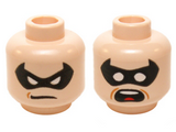Light Nougat Minifig, Head Dual Sided Male Mask Black with Eyeholes and Determined / Scared Pattern (Robin) - Stud Recessed