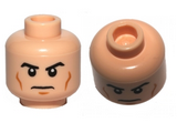 Light Nougat Minifig, Head Male Black Eyebrows, Cheek Lines, White Pupils and Frown Pattern - Stud Recessed