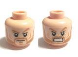 Light Nougat Minifig, Head Dual Sided Light Brown Eyebrows and Beard, Frown / Angry Pattern - Stud Recessed