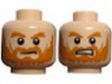 Light Nougat Minifig, Head Dual Sided LotR Rohan Soldier Shaggy Beard and Eyebrows Frowning / Grimacing Pattern - Stud Recessed
