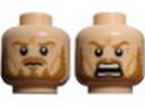 Light Nougat Minifig, Head Dual Sided LotR Eomer Beard and Crow's Feet Frowning / Shouting Pattern - Stud Recessed