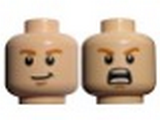 Light Nougat Minifig, Head Dual Sided LotR Merry Smirking / Shouting Pattern - Stud Recessed