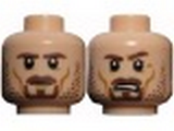 Light Nougat Minifig, Head Dual Sided LotR Aragorn Brown Beard and Stubble Stern / Frown with Teeth Pattern - Stud Recessed