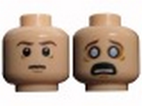 Light Nougat Minifig, Head Dual Sided LotR Frodo Brown Eyebrows Tired / Poisoned, Wide Gray Eyes Pattern - Stud Recessed