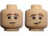 Light Nougat Minifig, Head Dual Sided LotR Frodo Brown Eyebrows Worried / Lopsided Smile Pattern - Stud Recessed