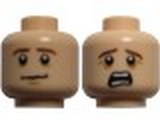 Light Nougat Minifig, Head Dual Sided LotR Pippin Brown Eyebrows, Anxious / Scared Pattern - Stud Recessed