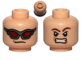Light Nougat Minifig, Head Dual Sided Dark Red Goggles / Brown Eyebrows, Determined Pattern (Hawkeye) - Stud Recessed