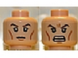 Light Nougat Minifig, Head Dual Sided Brown Eyebrows, Black Eyes with Pupils, Wrinkles, Calm / Angry Pattern - Stud Recessed