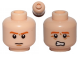 Light Nougat Minifig, Head Dual Sided Brown Eyebrows, Pupils, Chin Dimple, Frown / Scared Pattern - Stud Recessed