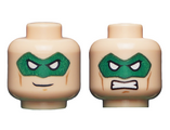 Light Nougat Minifigure, Head Dual Sided Male Mask Green with Eyeholes and Smirk / Bared Teeth Pattern - Stud Recessed