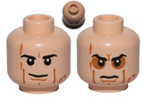 Light Nougat Minifig, Head Dual Sided Black Eyebrows, Cheek Lines and Scars, Determined / Angry with Sunken Eyes Pattern (SW Anakin Sith) - Stud Recessed