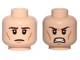 Light Nougat Minifig, Head Dual Sided Brown Eyebrows, Wrinkles, Calm / Clenched Teeth Pattern - Stud Recessed