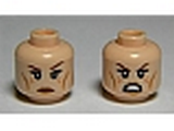 Light Nougat Minifig, Head Dual Sided LotR Tauriel, Freckles, Calm / Angry, Bared Teeth Pattern - Stud Recessed