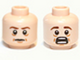 Light Nougat Minifig, Head Dual Sided LotR Bilbo Brown Eyebrows, Calm / Scared Pattern - Stud Recessed