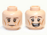 Light Nougat Minifig, Head Dual Sided LotR Elf with Cheekbones, Age Lines, Calm / Happy Pattern - Stud Recessed