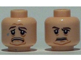 Light Nougat Minifig, Head Dual Sided Brown Eyebrows, Moustache, White Pupils / Sad Pattern (SW Malakili) - Stud Recessed