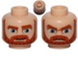 Light Nougat Minifig, Head Dual Sided Beard Thick with Lines, Brown Eyebrows, Moustache, Large Blue Eyes, Smile / Angry Pattern - Stud Recessed