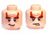 Light Nougat Minifig, Head Dual Sided LotR Braided Eyebrows and Wrinkles, Happy / Angry Pattern (Nori) - Stud Recessed