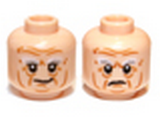 Light Nougat Minifig, Head Dual Sided LotR Bushy Gray Eyebrows, Wrinkles, Calm / Frowning Pattern (Balin) - Stud Recessed