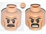 Light Nougat Minifig, Head Dual Sided Gray Moustache, Thick Eyebrows and Wrinkles, Frowning / Angry Pattern - Stud Recessed