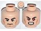 Light Nougat Minifig, Head Dual Sided Black Eyebrows, Cheek Lines, Chin Dimple, Determined / Bared Teeth with Red Eyes Pattern (Superman) - Stud Recessed