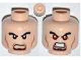 Light Nougat Minifig, Head Dual Sided Black Bushy Eyebrows, Brown Goatee, Cheek Lines, Angry / Bared Teeth with Red Eyes Pattern - Stud Recessed