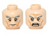 Light Nougat Minifig, Head Dual Sided LotR Gandalf Thick Gray Eyebrows, Smile / Angry Pattern - Stud Recessed