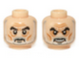 Light Nougat Minifig, Head LotR Saruman Thick Black Eyebrows, Gray and White Beard, Frown / Angry Pattern - Stud Recessed