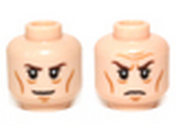 Light Nougat Minifig, Head Dual Sided LotR Elrond Brown Eyebrows, Cheek Lines, Smile / Frown Pattern - Stud Recessed