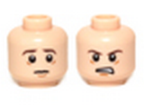 Light Nougat Minifig, Head Dual Sided LotR Frodo Brown Eyebrows Worried / Angry Pattern - Stud Recessed