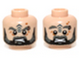 Light Nougat Minifig, Head Dual Sided LotR Beard, Tattoo and Eyebrow Ring Angry / Surprised Pattern - Stud Recessed