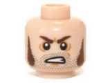 Light Nougat Minifigure, Head Brown Sideburns, Stubble and Angry Expression Pattern (Barret) - Hollow Stud