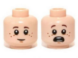 Light Nougat Minifigure, Head Dual Sided Child with Freckles, Smile / Scared Pattern (Danny Reid) - Hollow Stud