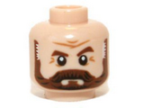Light Nougat Minifigure, Head Beard Full Brown with Graying Temples and Wrinkles Pattern (Latham Cole) - Hollow Stud