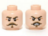 Light Nougat Minifigure, Head Dual Sided Dark Tan Moustache and Eyebrows, Stern / Angry Pattern (Captain J. Fuller) - Hollow Stud